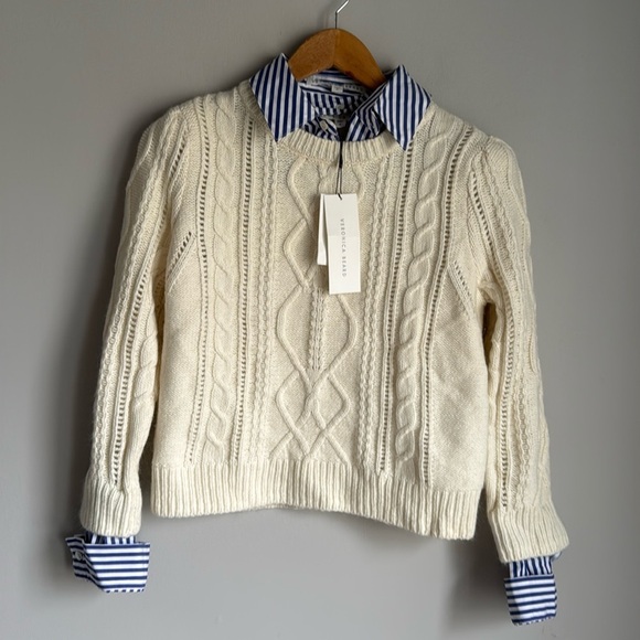 NEW Veronica Beard Surrey Cable Knit Pullover Sweater Cream - Picture 3 of 17